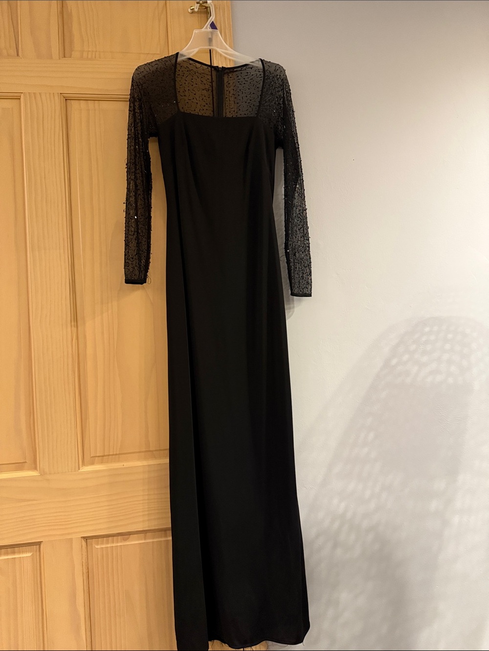 JS Boutique Black Beaded Mesh Sleeve Formal Gown Size 4